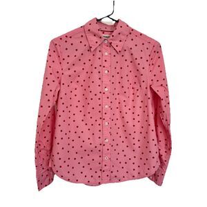 Boden Pink Polka Dot Cotton Button Front Shirt Petite Size 4P Classic Collar